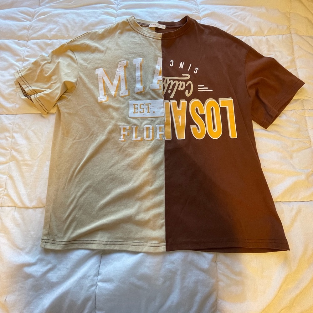 Half-and-half sports t-shirt